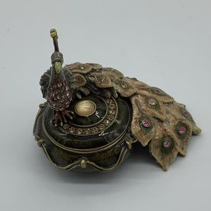 Jay Strongwater Peacock trinket box. Enameled and jeweled Swarovski® crystals.